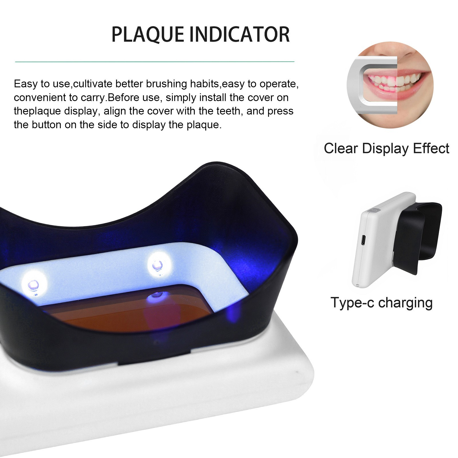 Electric Dental Plaque Indicator Detector Display Device Oral Hygiene Care White
