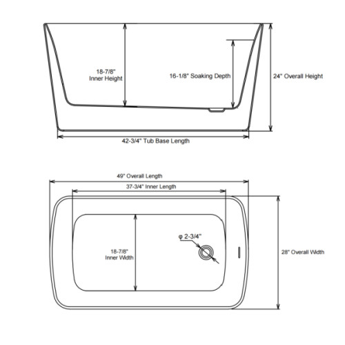49''Acrylic Freestanding Japanese Soaking Bathtub Sit-In Design w/Overflow Drain