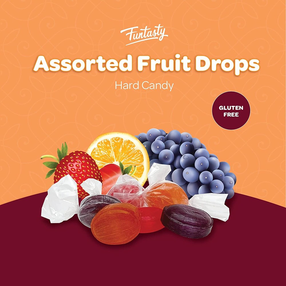 Funtasty Assorted Fruit Drops Hard Candy, Bulk Pack 2 Pounds
