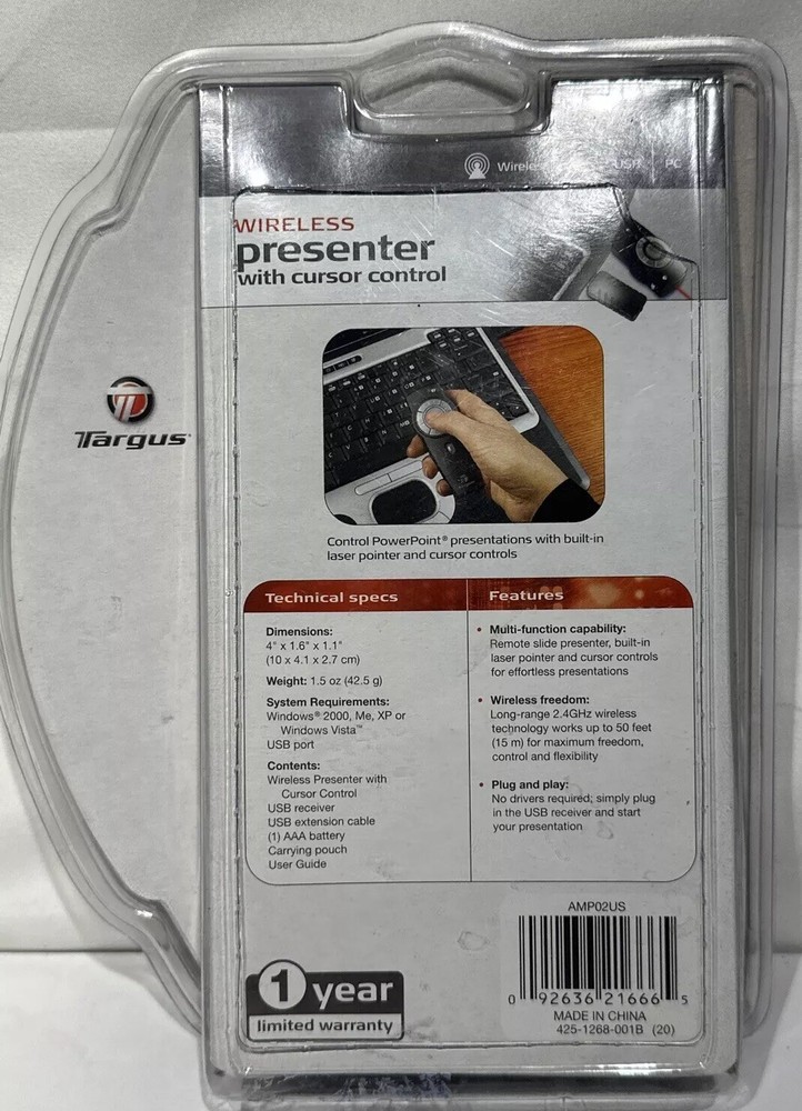 Targus Wireless Presenter Laser Pointer Remote AMP02US New & Sealed Genuine OEM
