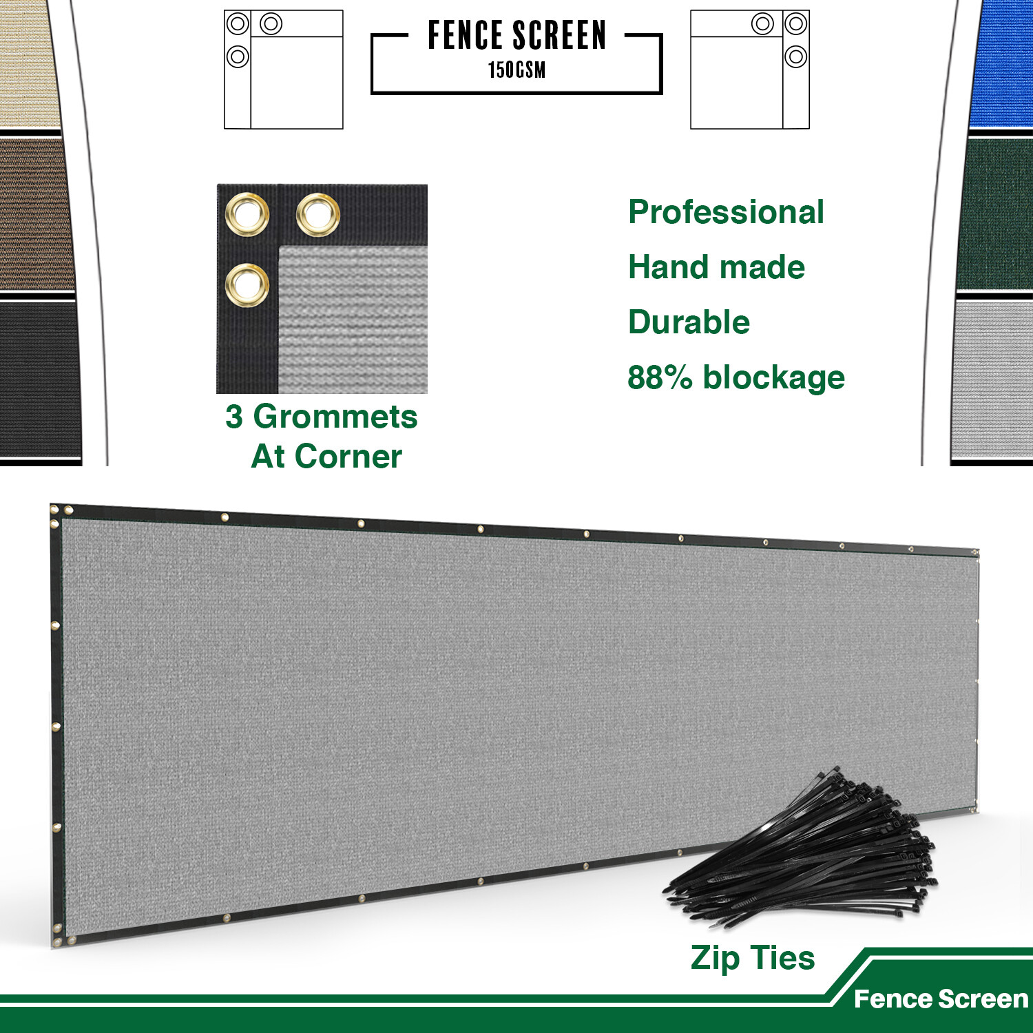 4' 5' 6' 8' tall Fence Privacy Screen Shade Cover Windscreen Mesh Garden-Grey