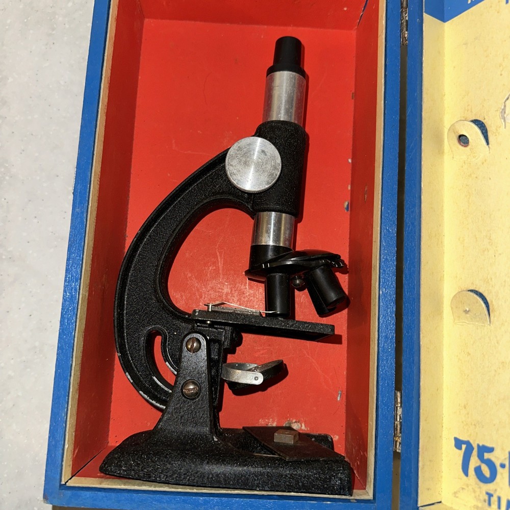 1950s Porter Microcraft Senior Microscope #299 • Solid Wood Case • Vintage Lab