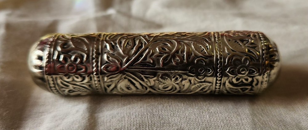 Antique Silver Amulet Case, Hirz, Scroll Holder Pendant With Something Inside