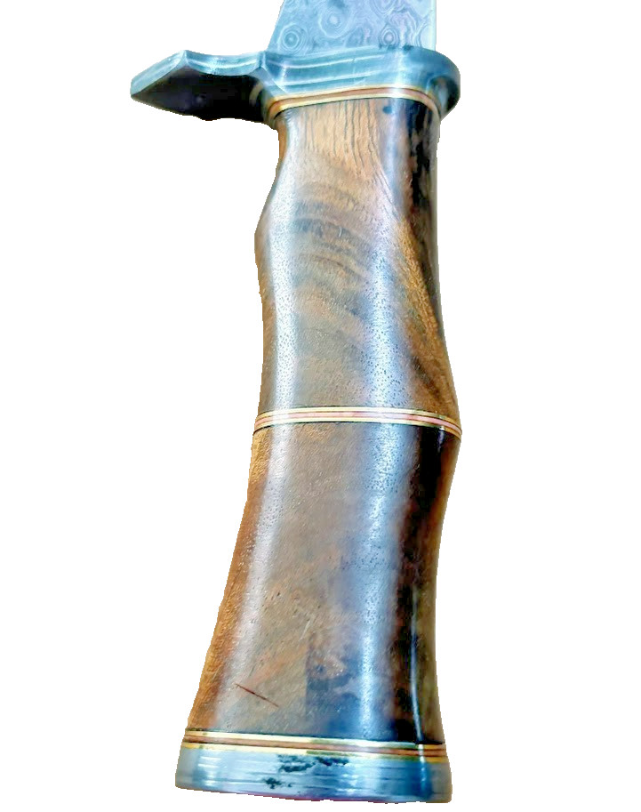 Damascus Blade 11" Bowie Knife with Leather Sheath Wood Handle Knives