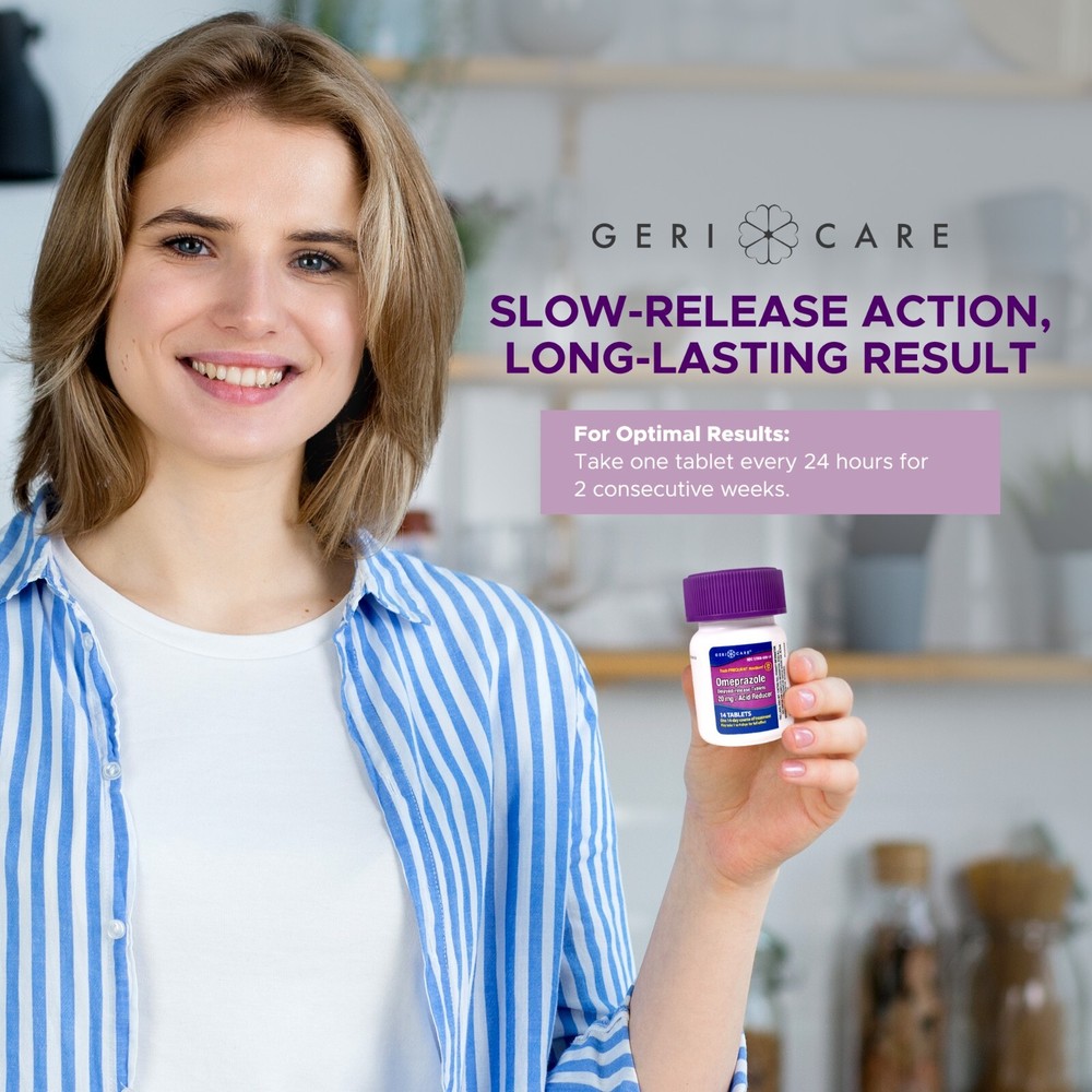 GeriCare Omeprazole Delayed Release Tablets Stomach Acid Reducer 20mg 42 Tablets