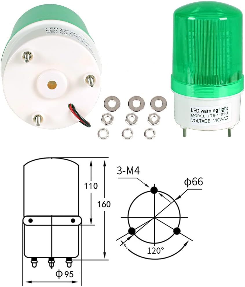 110V Green LED Strobe Warning Light Non Buzzer for Industrial Security Use