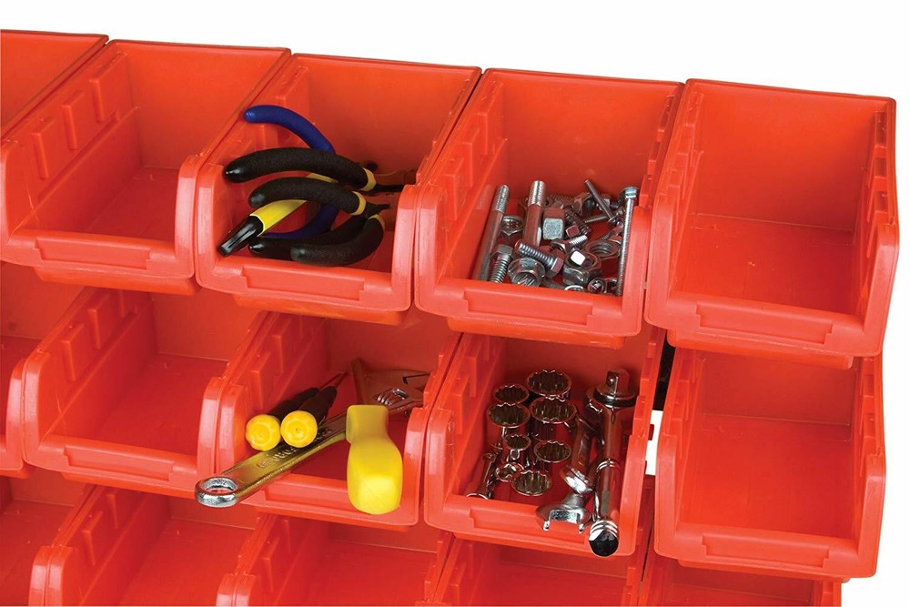 Garage Organizer Rack for Nuts Bolts Tools Bin Storage Container Work Bench Top