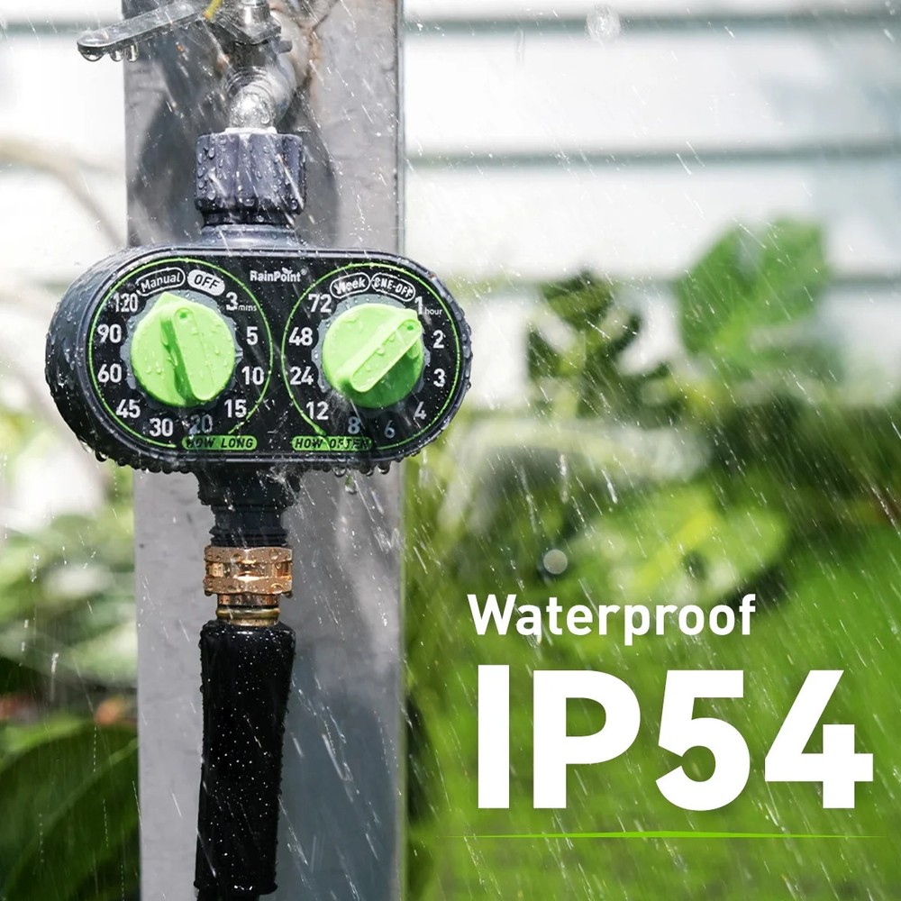 RainPoint Automatic Dual-Knob Programmable Hose Sprinkler Timer, Weatherproof,