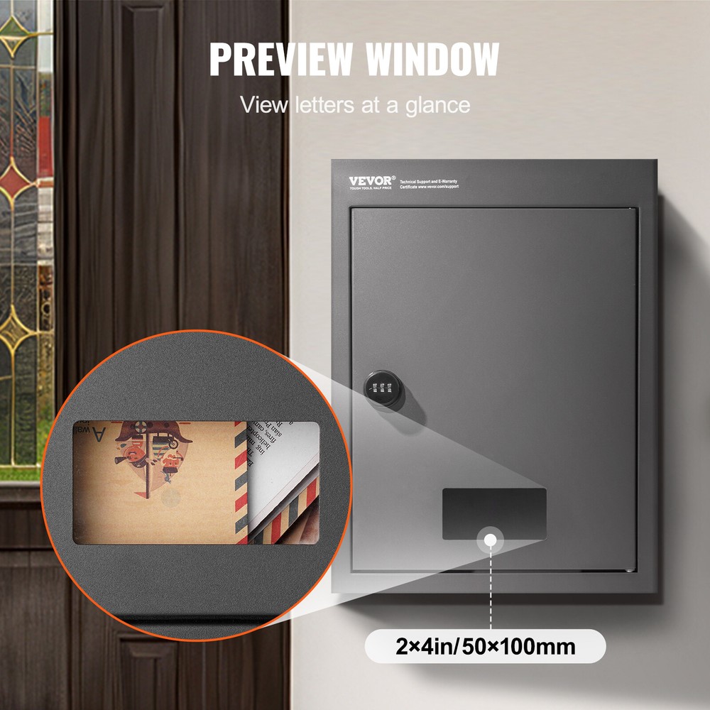 VEVOR Through The Wall Drop Box 12.5x6.3x16.9" Mailbox with Code Lock Black