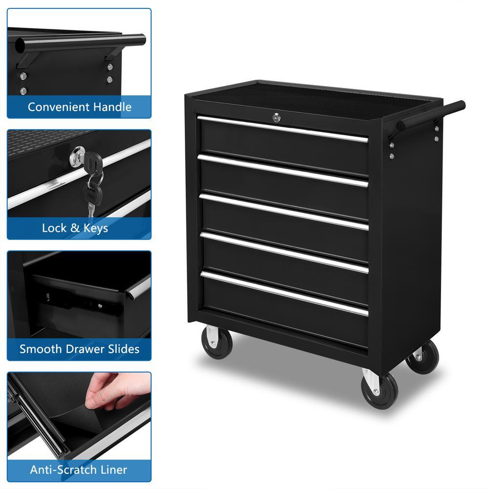 5-Drawer Rolling Tool Chest Box w/ Key&Lock Storage Cabinet Organizer on Wheels