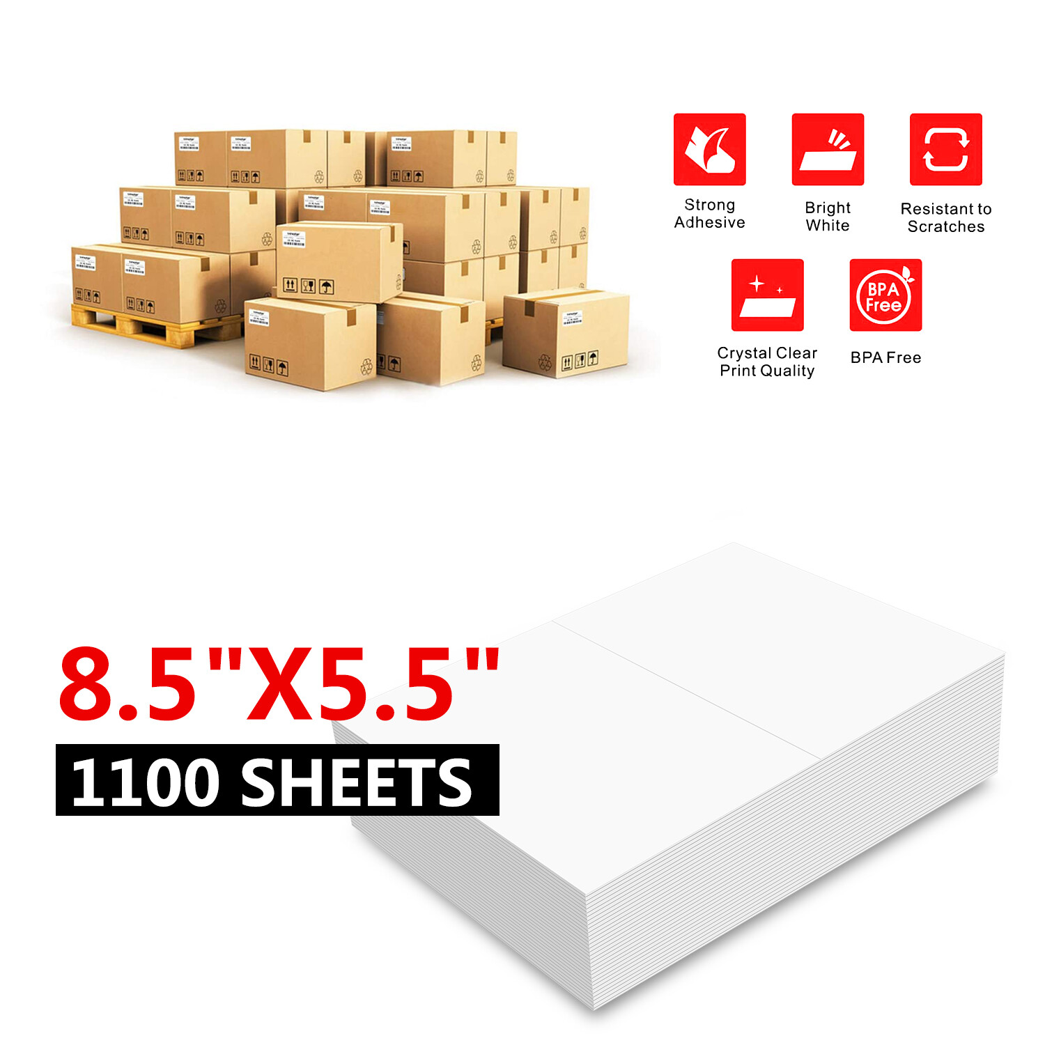 1100 Premium 8.5"X 5.5" Self Adhesive Shipping Labels Half Sheet for Laser