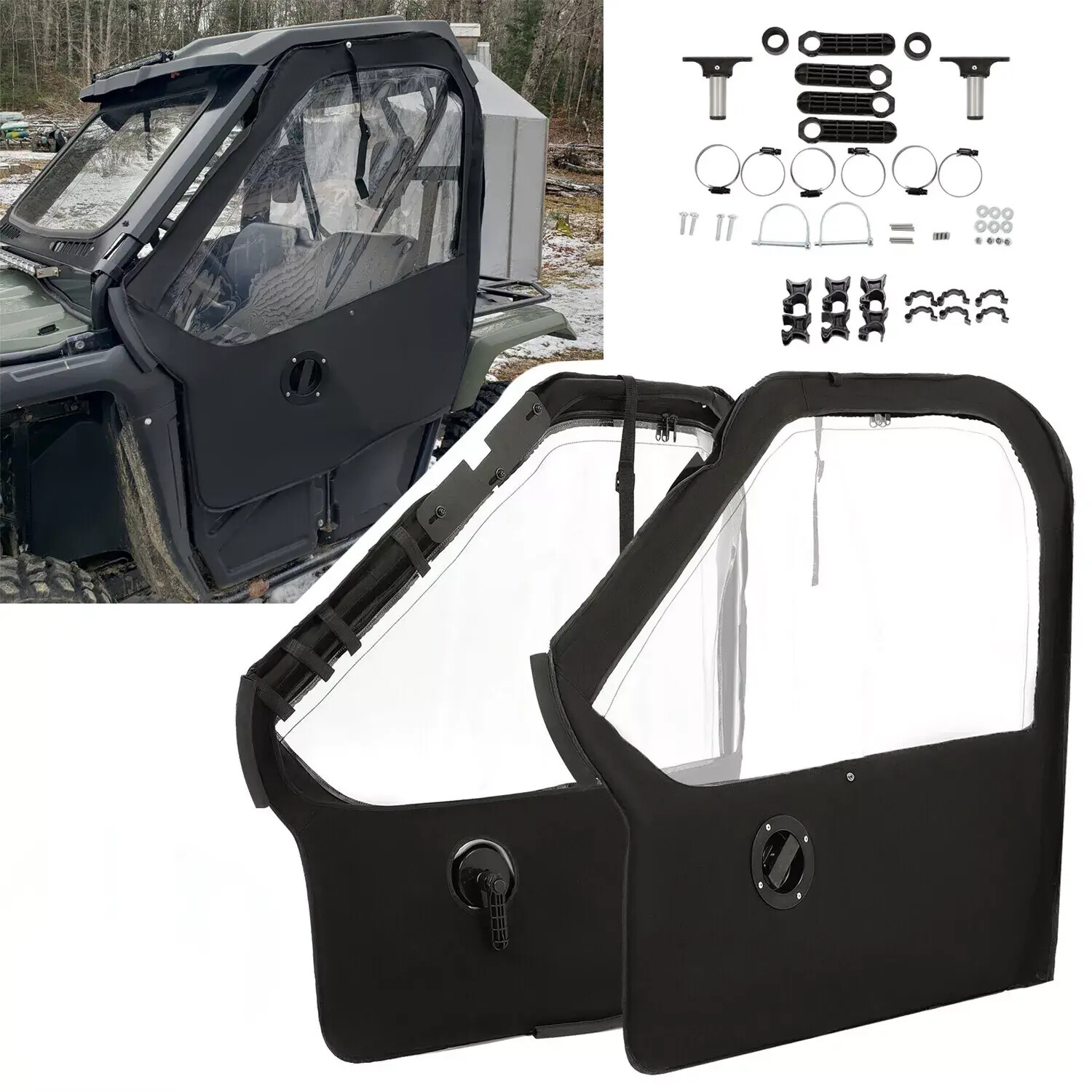 Left &Right Soft Doors Cab Enclosures For Honda Pioneer 500 2015-2024 Black