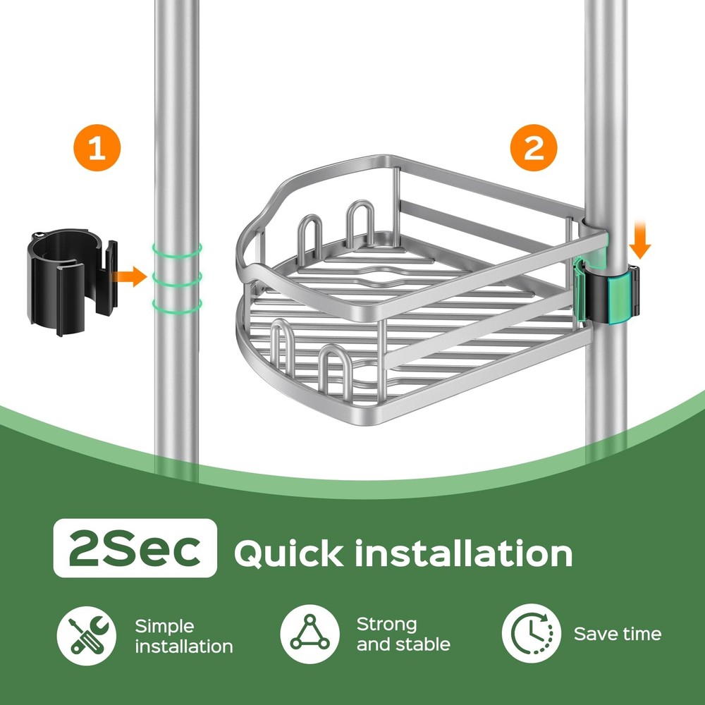 HAMITOR Shower Caddy Tension Pole: Rustproof Quick Install Corner Bathroom Organ