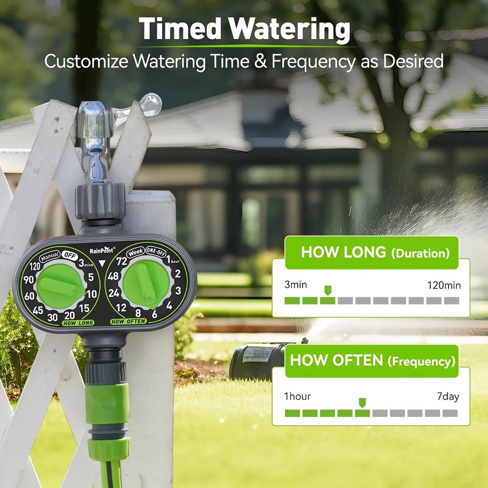 RainPoint Automatic Dual-Knob Programmable Hose Sprinkler Timer, Weatherproof,