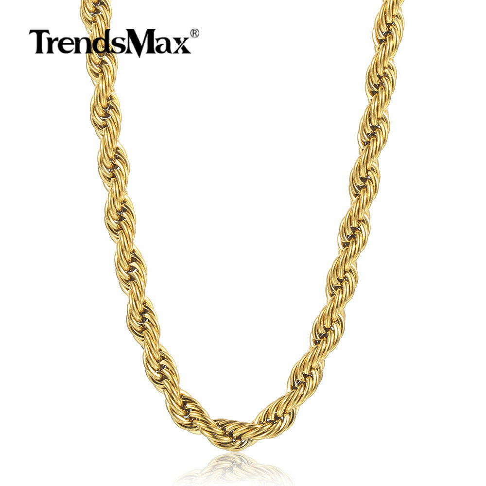 3/5/7mm Twisted Rope Chain Gold Plated Stainless Steel Link Necklace Christmas