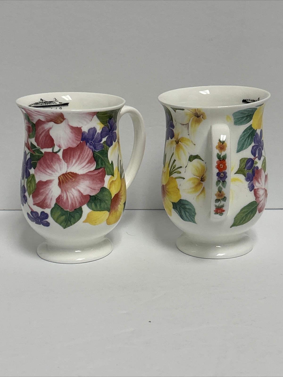 2 WREN china MUGS Mayflower Floral England Queen Elizabeth SHIP QE2 Tea Coffee