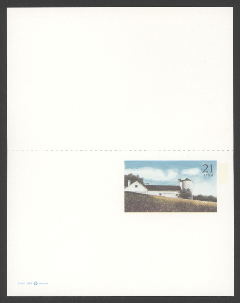 2001 US Scott #UX375, 21c White Barn Reply Card FDC