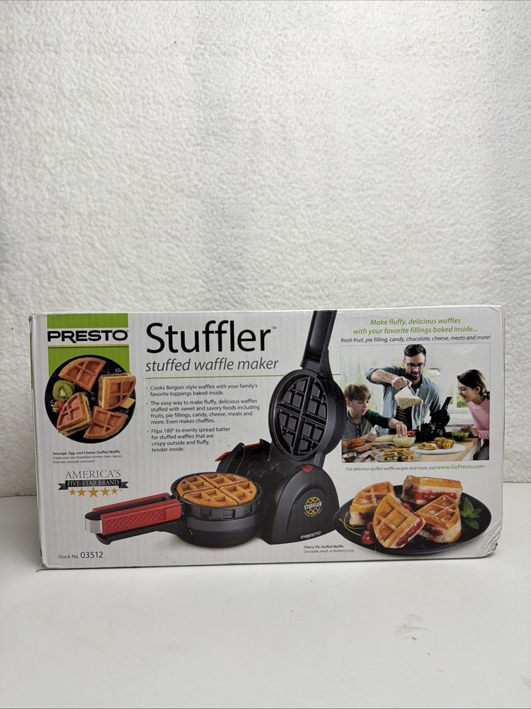 Presto 03512 Stuffler Stuffed Waffle Maker Belgian Large Black Open Box