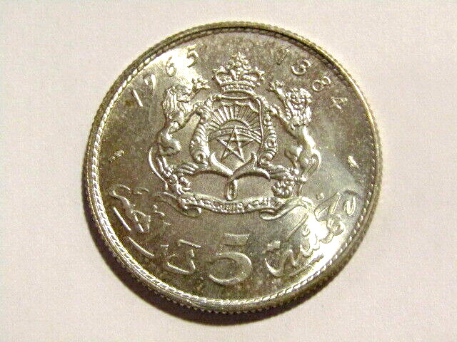 Morocco 1965/1384 5 Dirham Silver unc Coin