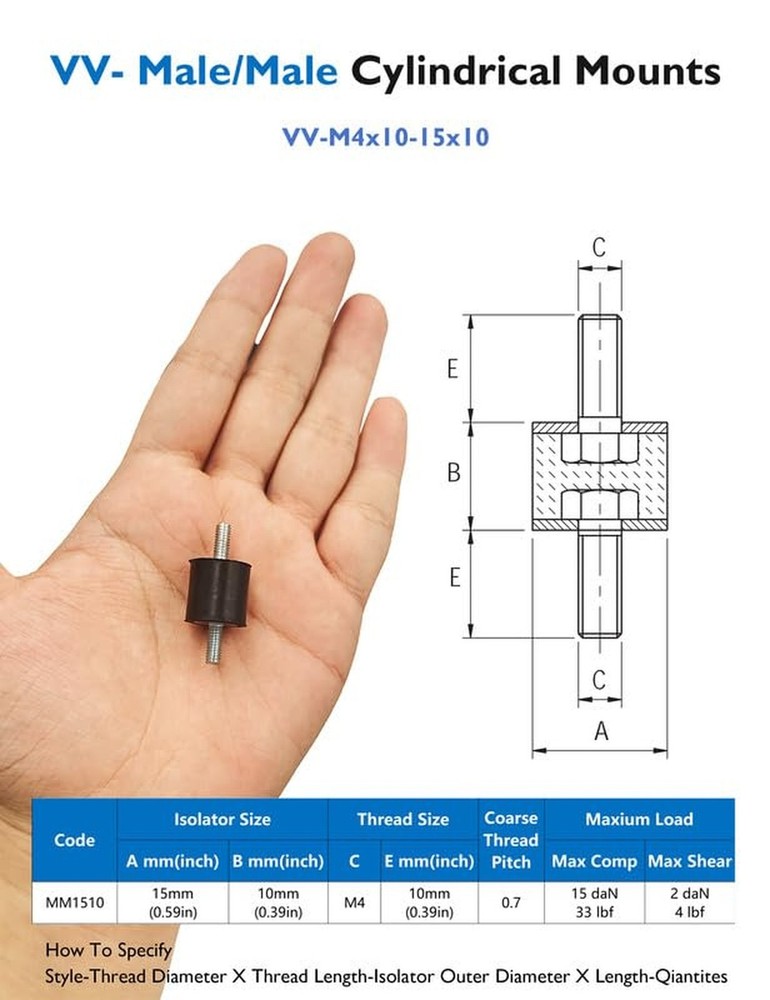 EASYEAH M4 Rubber Vibration Isolator Mounts Double Stud Shock Absorber Isolat...