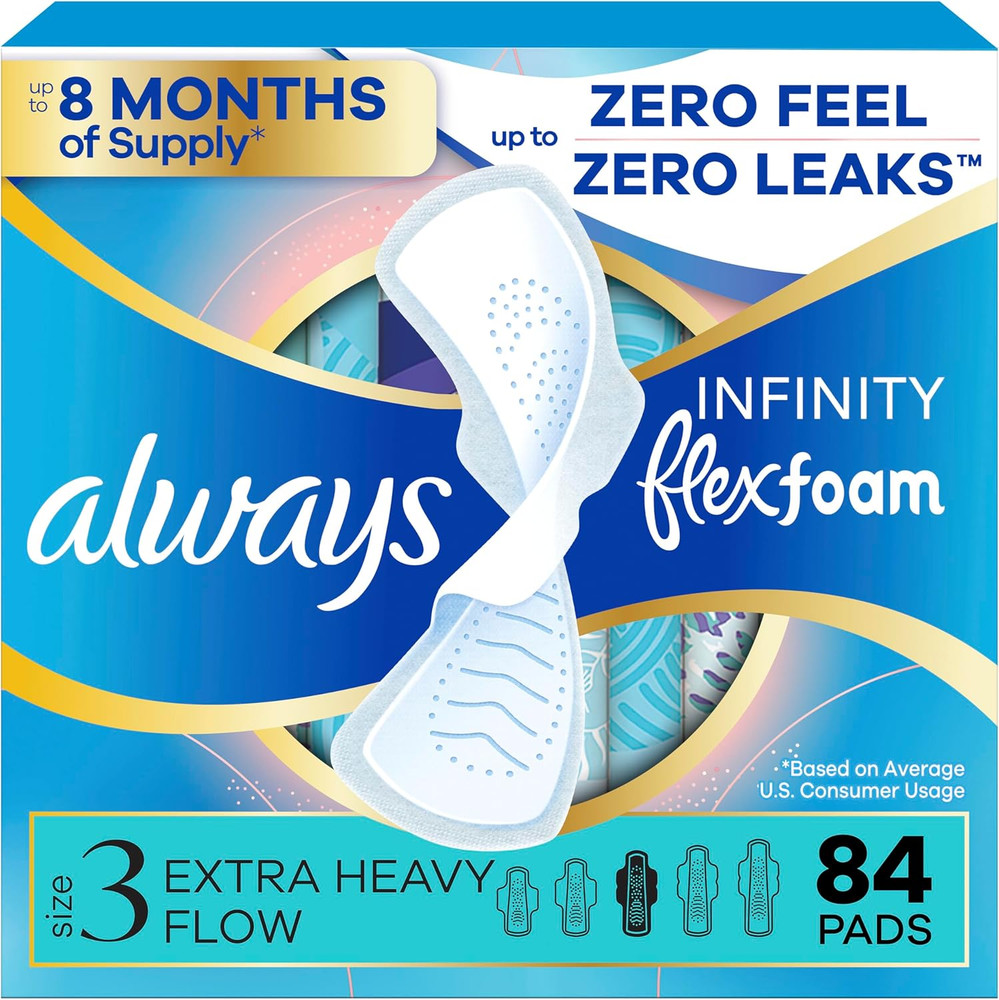 Always Infinity Flexfoam Pads, Size 3, Extra Heavy Absorbency, 84 Count