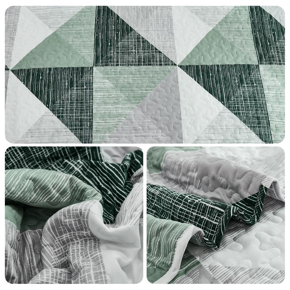 Dintszyayue Quilt Queen Size Green, 3 Pieces Patchwork Bedspread Bedding for ...