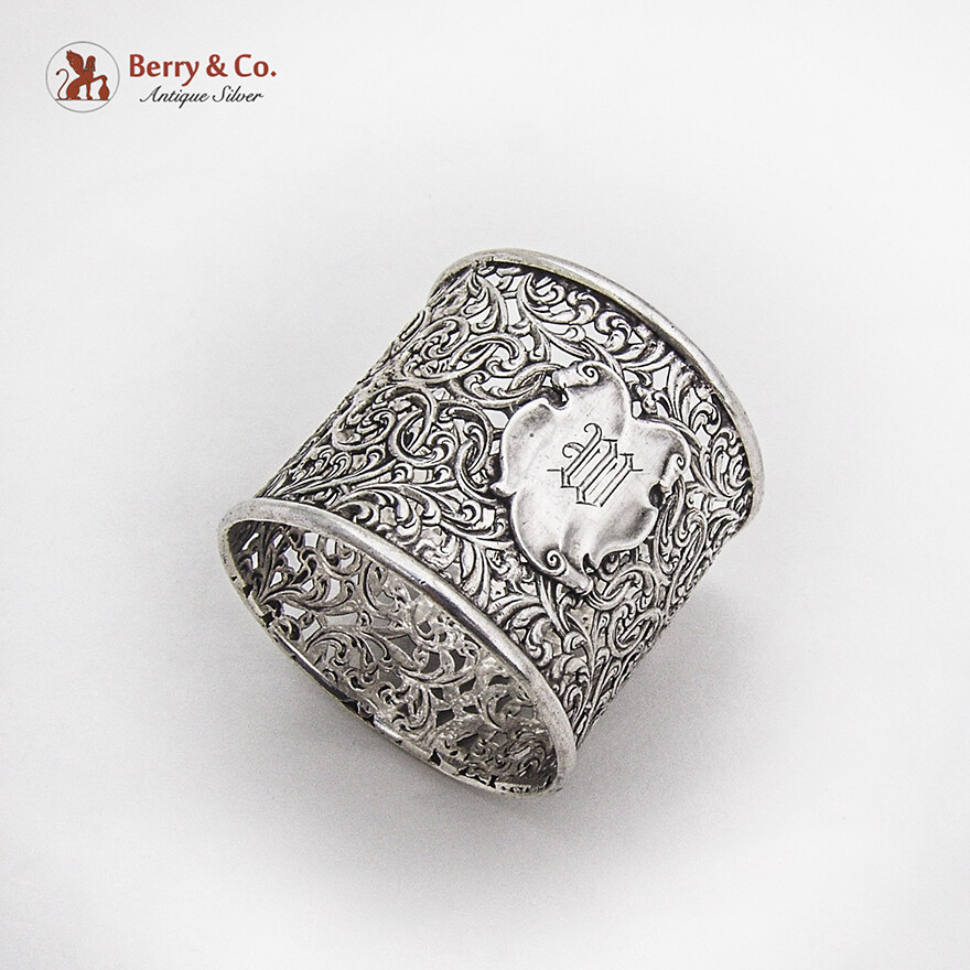 Scroll Openwork Napkin Ring Sterling Silver 1890 Mono W