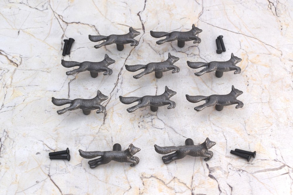 Cast iron Fox Shape cabinet drawer door knobs Vintage handles pull 10pcs