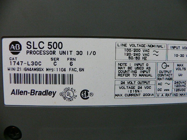 Allen Bradley Slc 500 Programmable Controller Processor Unit 30 I/O 1747/L30c