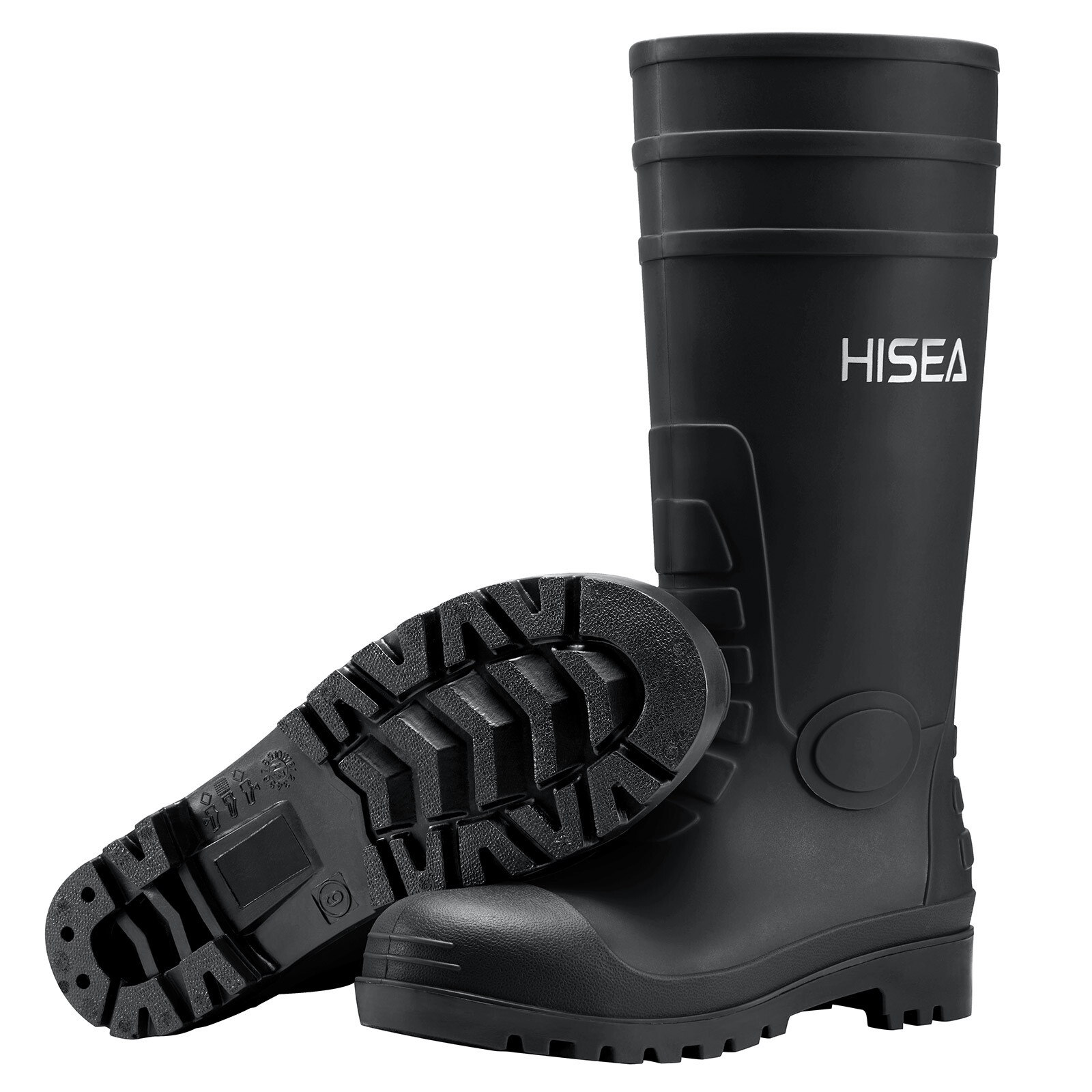 HISEA Men Steel Toe Rain Boots Waterproof Fishing Hunting Garden Mud Work Boots