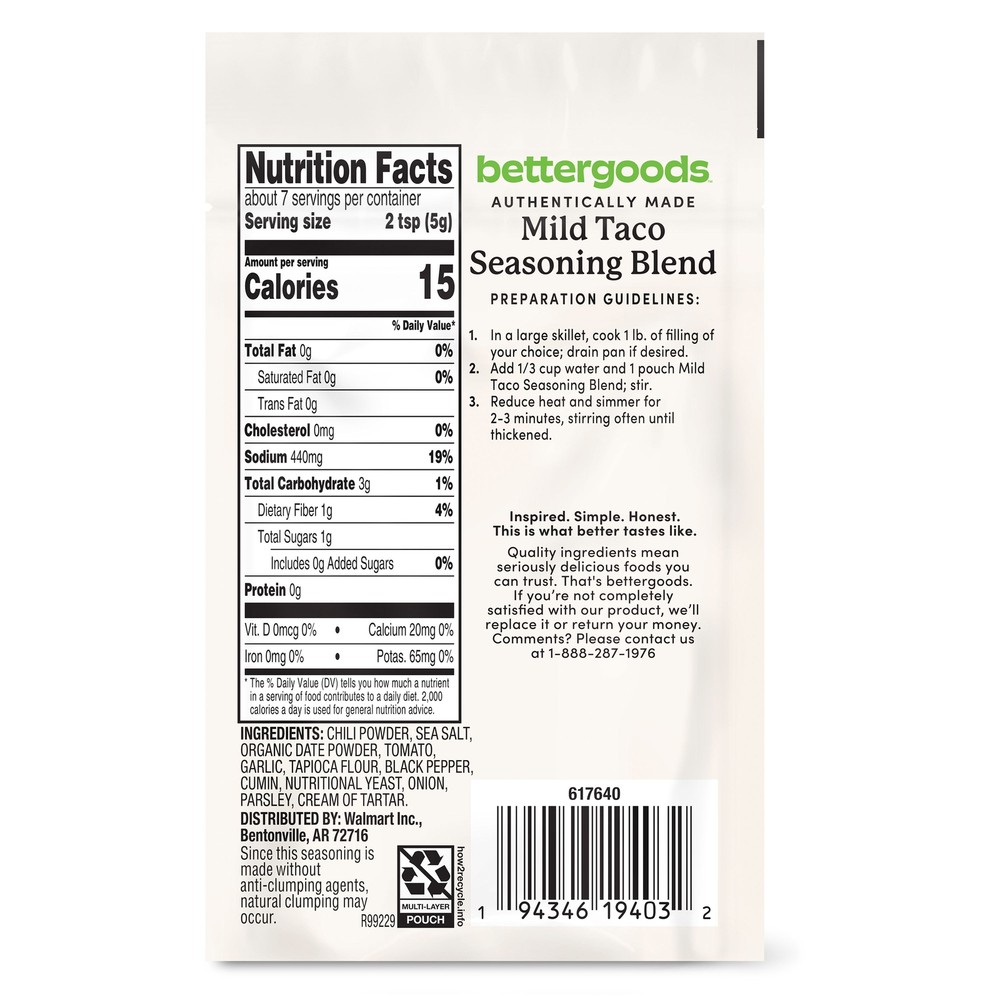 (6 pack) bettergoods Mild Taco Seasoning Blend, 1.3 oz