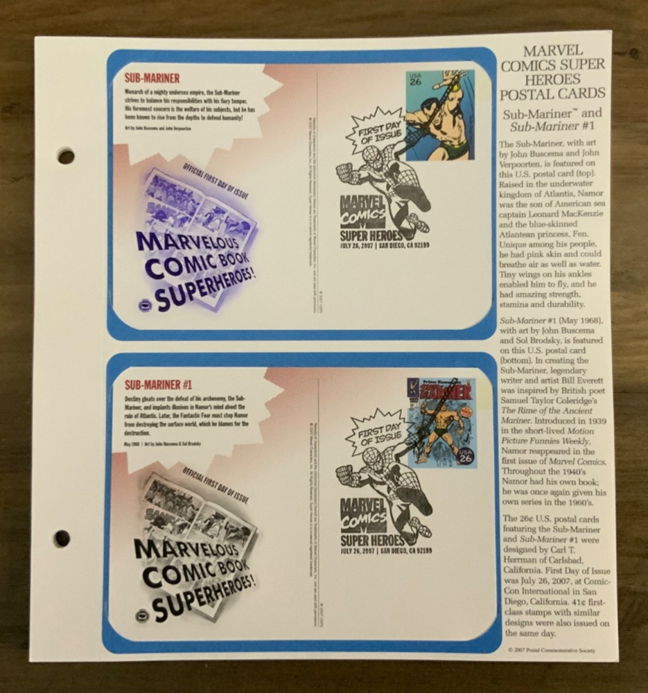 2007 First Day Issue -Post Cards. Marvel Super Hero’s (20 post cards)