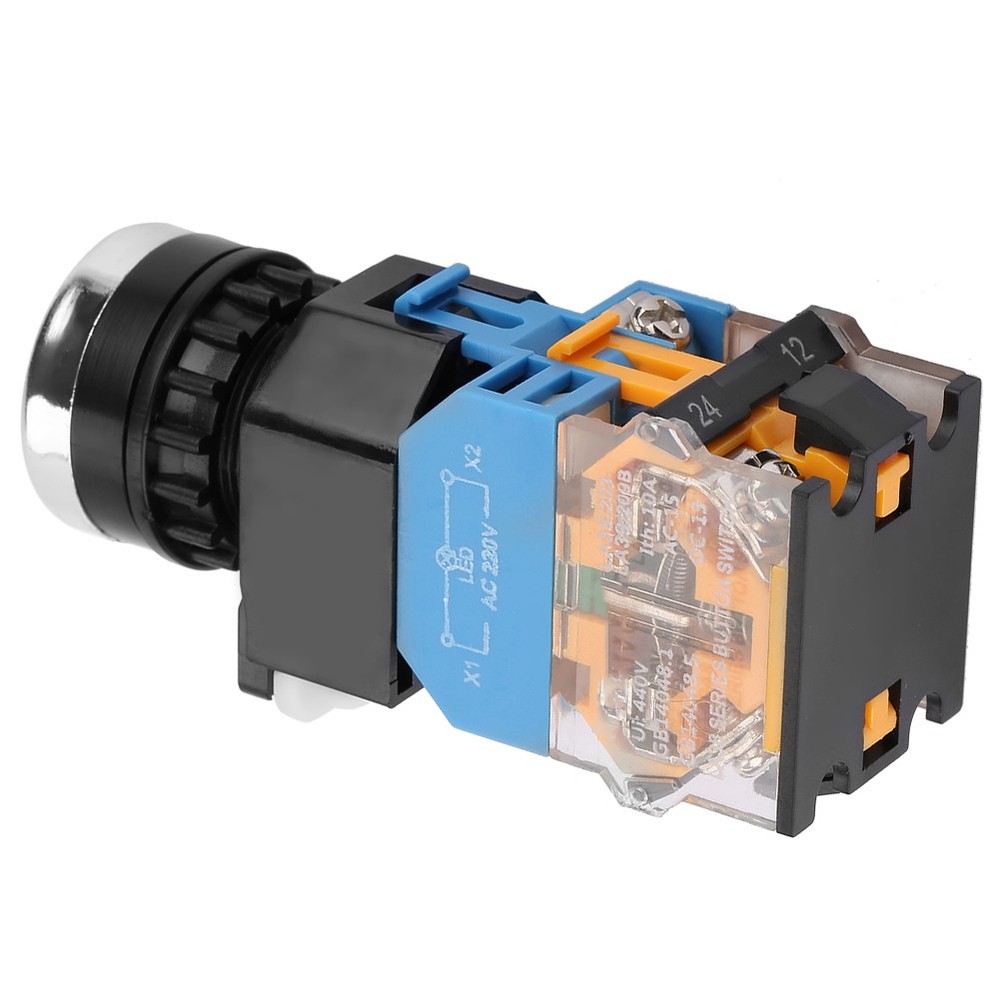 LED Green Push Button Momentary Switch 22mm Flat Head 220V For Starter Control