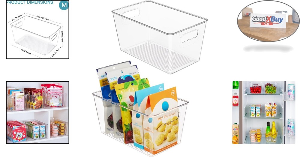 Clear Plastic Storage Bins 2pcs Medium with Handles for Kitchen Pantry Refrig...