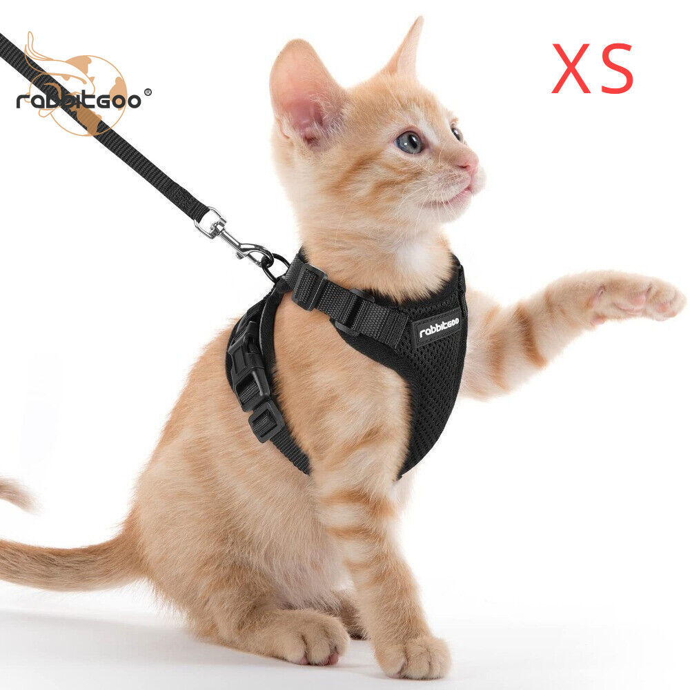 rabbitgoo Pet Cat Harness Dog Adjustable Reflective Vest Escape Proof Black XS
