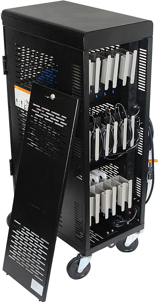 Fully Assembled 18 Device Charging Station Cart Secure Cable Management Black