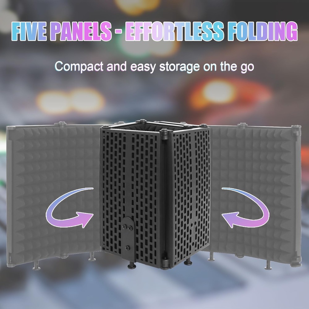 Microphone Isolation Shield, 5-Fold Adjustable Portable Reflection Filter wit...