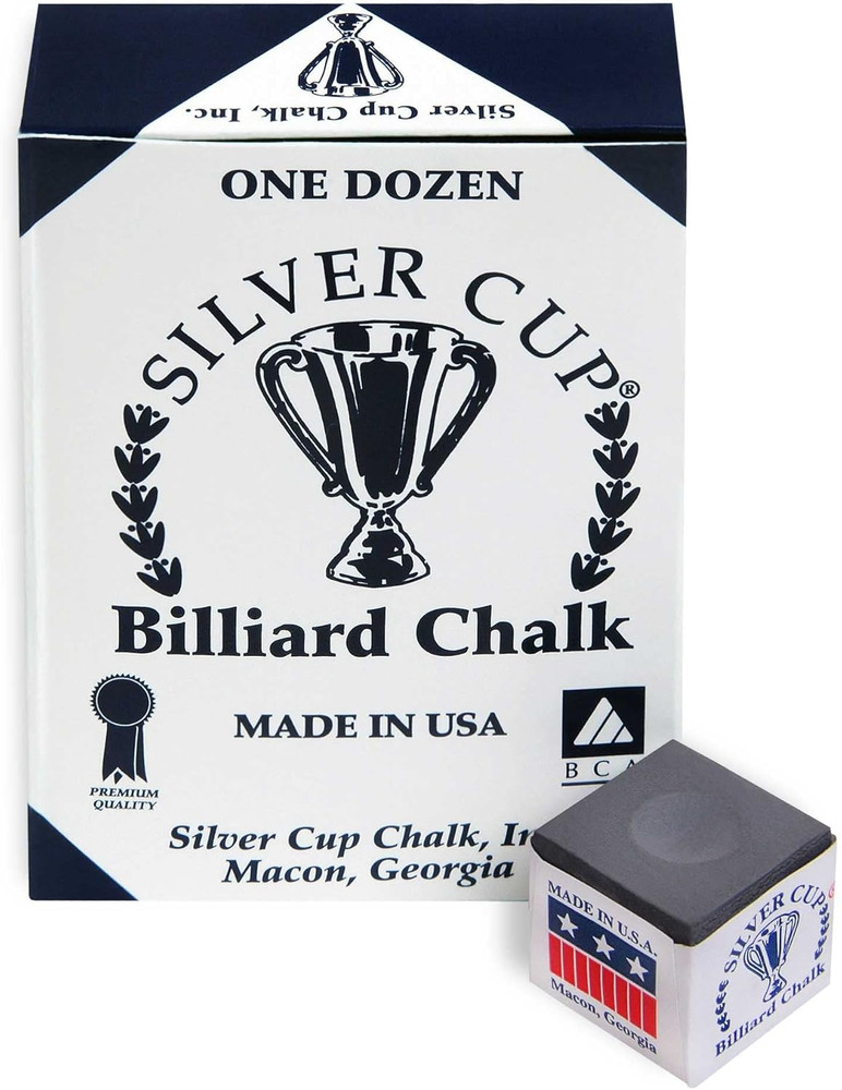 SILVER CUP Billiard CHALK - ONE DOZEN (Charcoal)