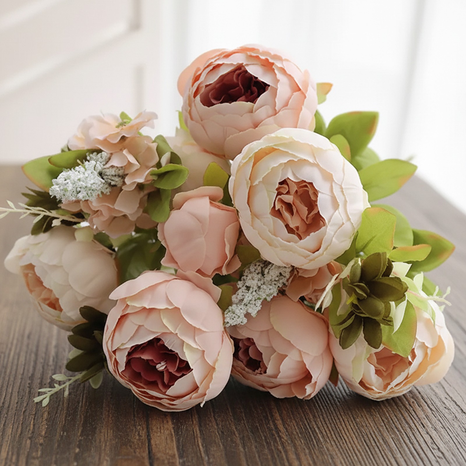A bouquet of European-style faux peony silk flowers for home decor