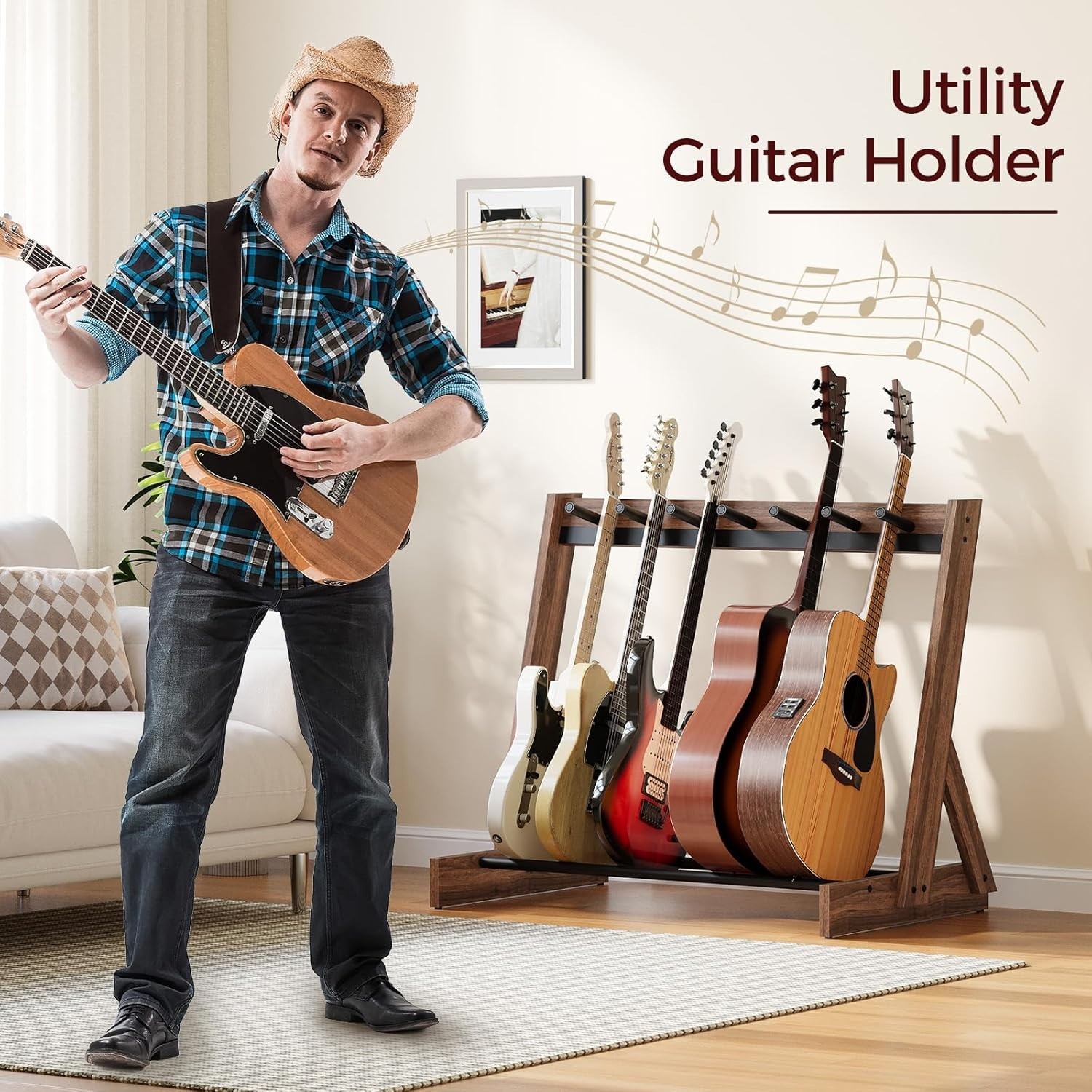 Guitar Stand, Hardwood Guitar Rack for Multiple Instruments, Multi-Guitar Sto...