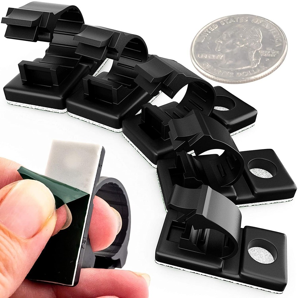Adhesive-Backed Cable Clamps Pro-Grade Multi-Size Set Black Clips 100-Pack