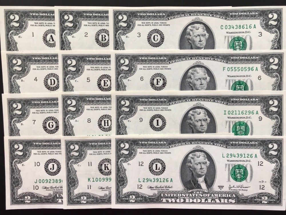 2003 A $2 TWO DOLLAR BILL ( 12 District full set ) UNCIRCULATED