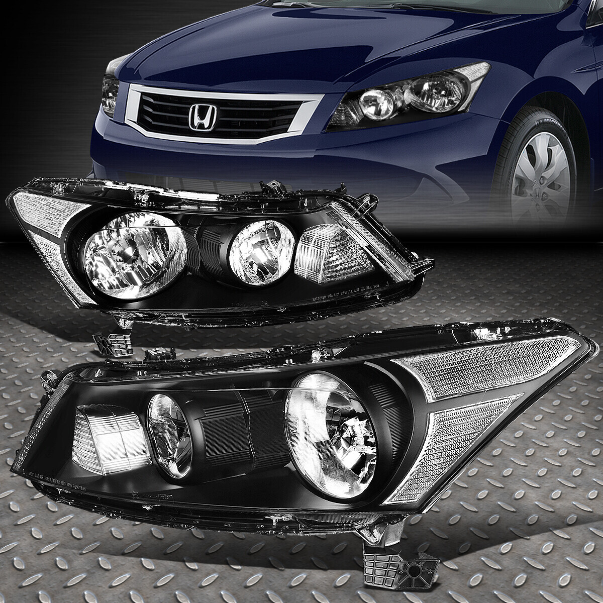 FOR 08-12 HONDA ACCORD SEDAN BLACK HOUSING CLEAR CORNER HEADLIGHT HEAD LAMPS