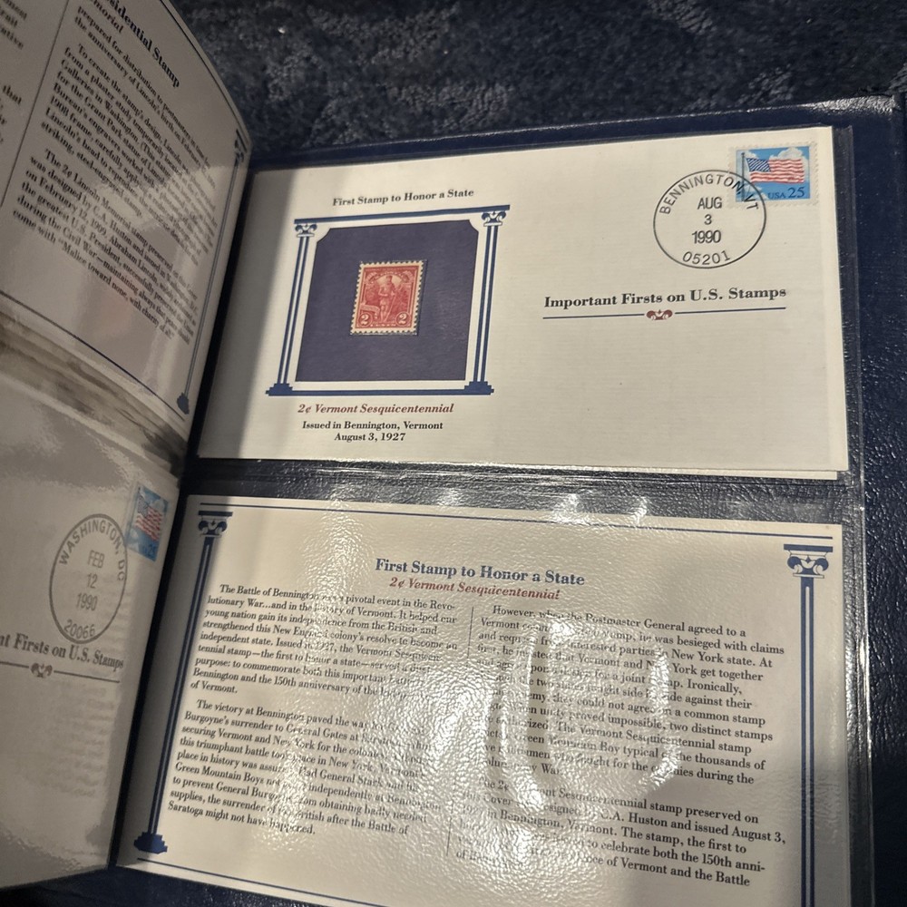 Stamp Album "IMPORTANT FIRSTS ON US STAMPS" by Postal Commem Society, 36 stamps