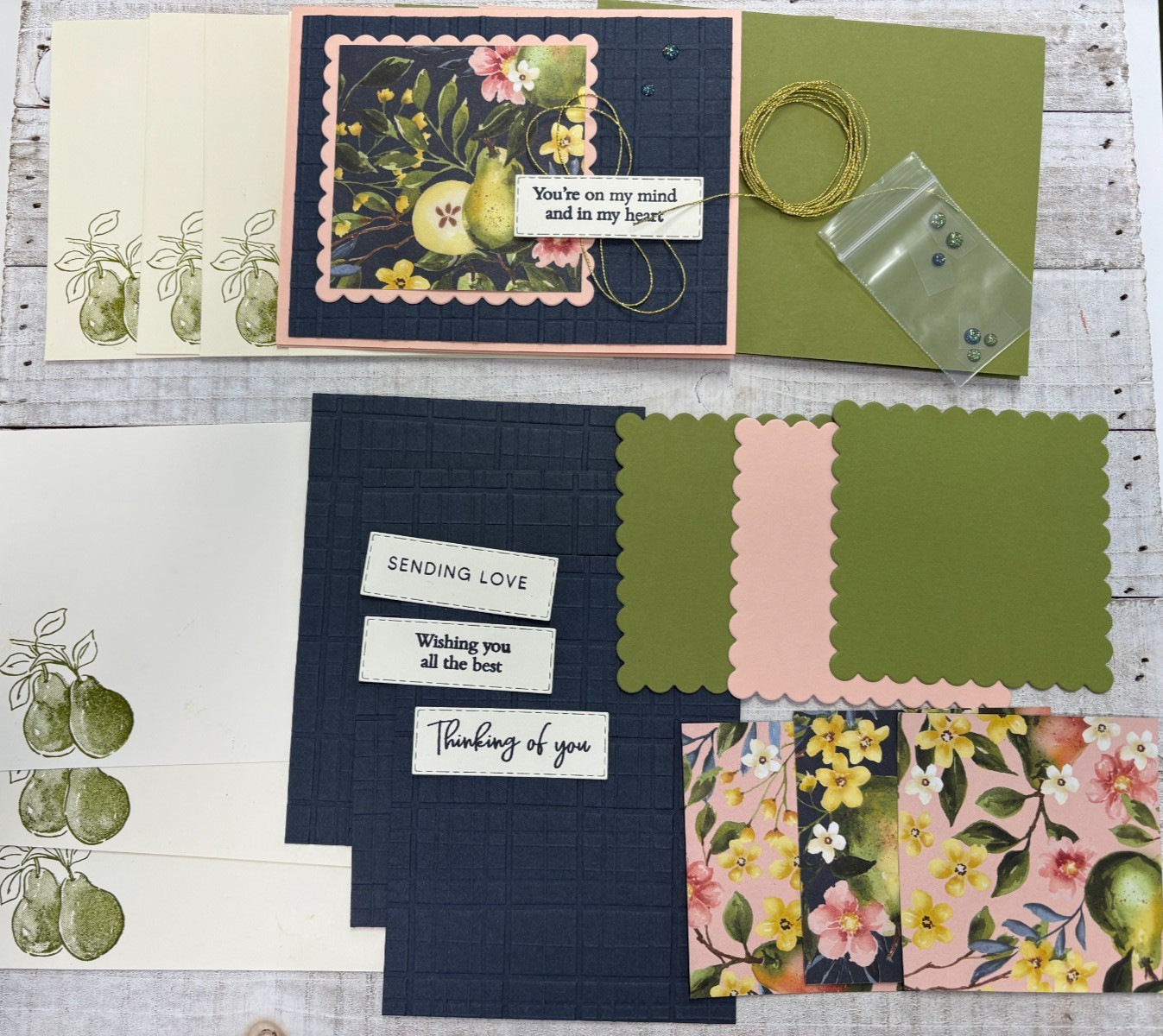 Stampin' Up! Card Kit - PAINTERLY PEARS - All Inclusive Set of 4 Cards