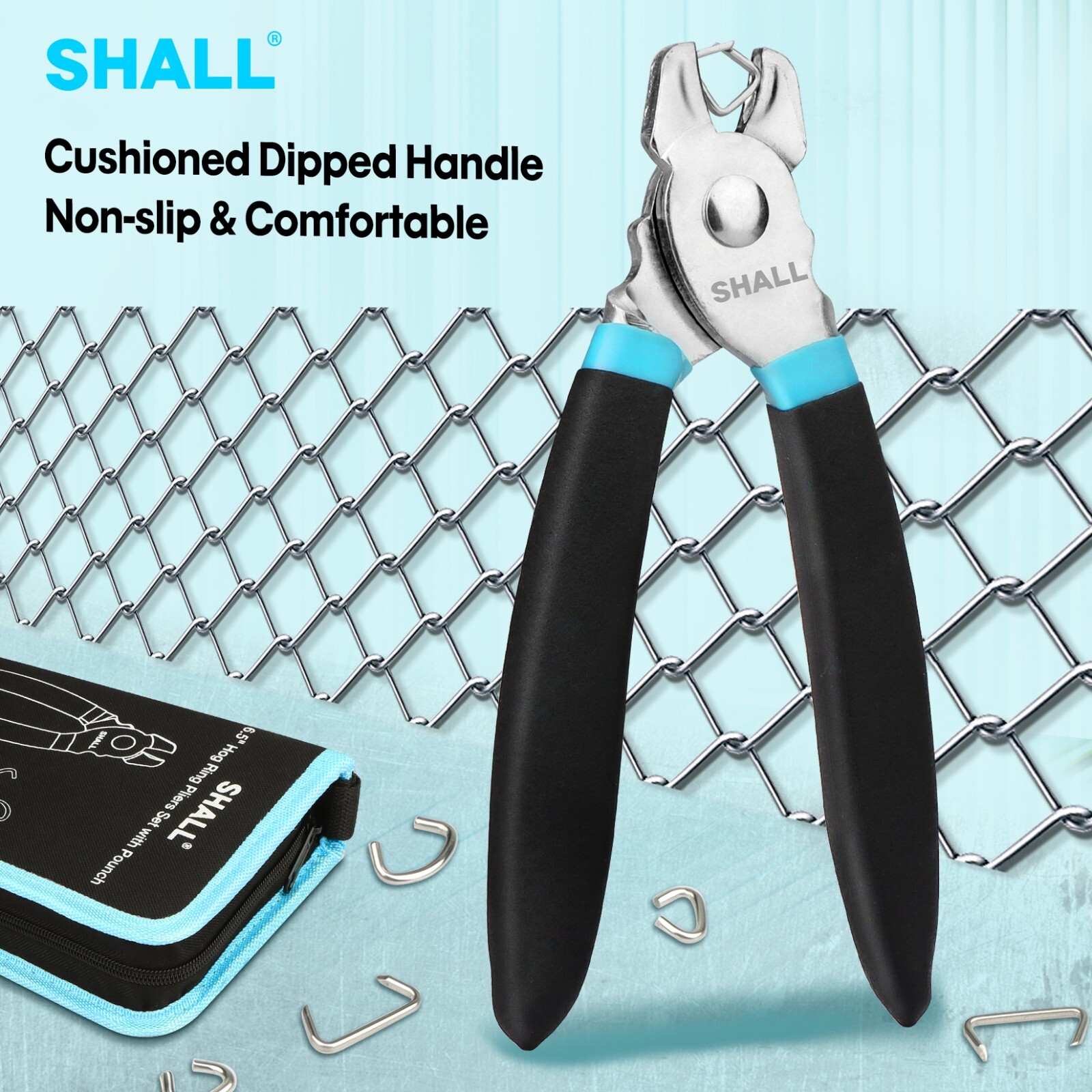 SHALL Hog Ring Pliers Kit with 600pcs (3/8’’, 1/2’’, 3/4’’) for Upholstery