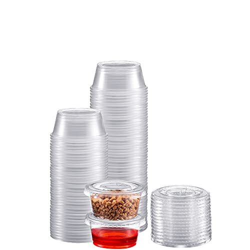 100 Pack Portion Disposable Plastic Cups with Lids for Meal Prep, Salad Dressing