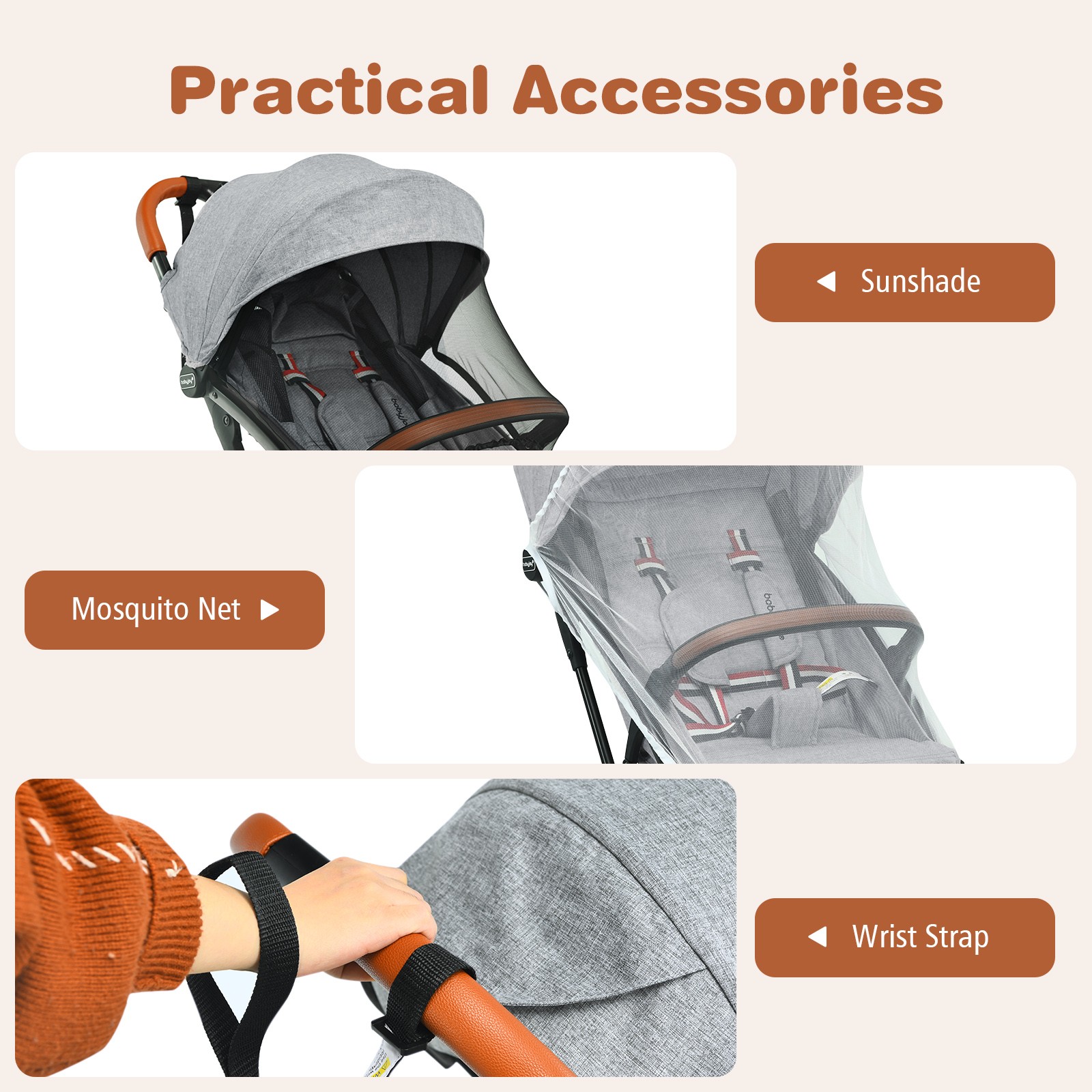 Babyjoy Lightweight Baby Stroller Aluminium Frame w/ Net for Travel Gray