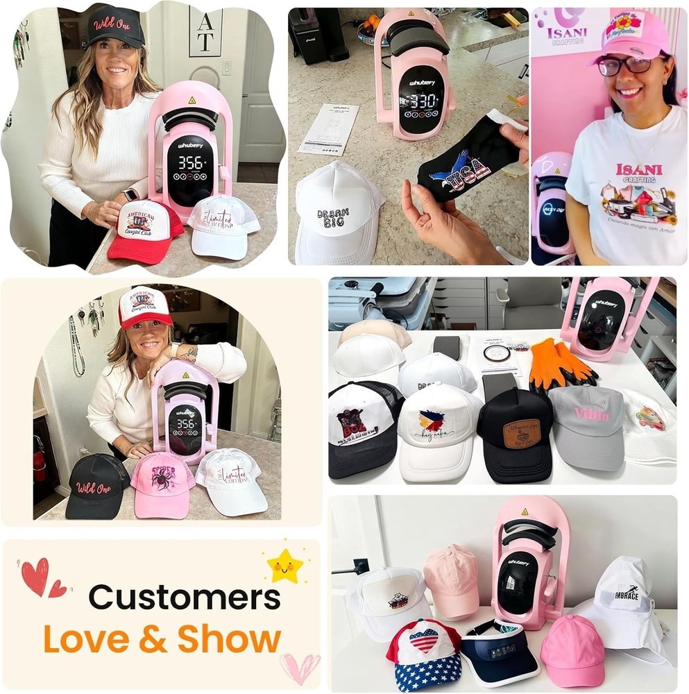 ✨3-in-1 Pink Auto Cap Heat Press Machine with 3pcs Replaceable Heating Pads✨