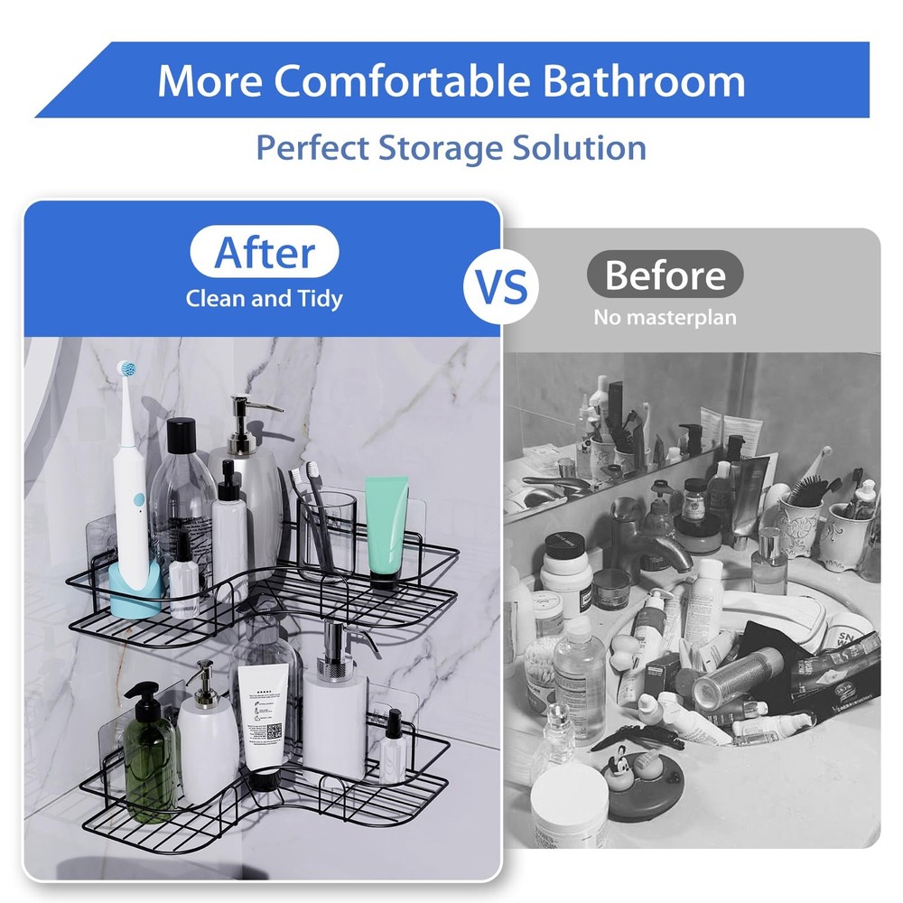 Moonlit Pond Corner Shower Caddy, 2 Pack Adhesive Black
